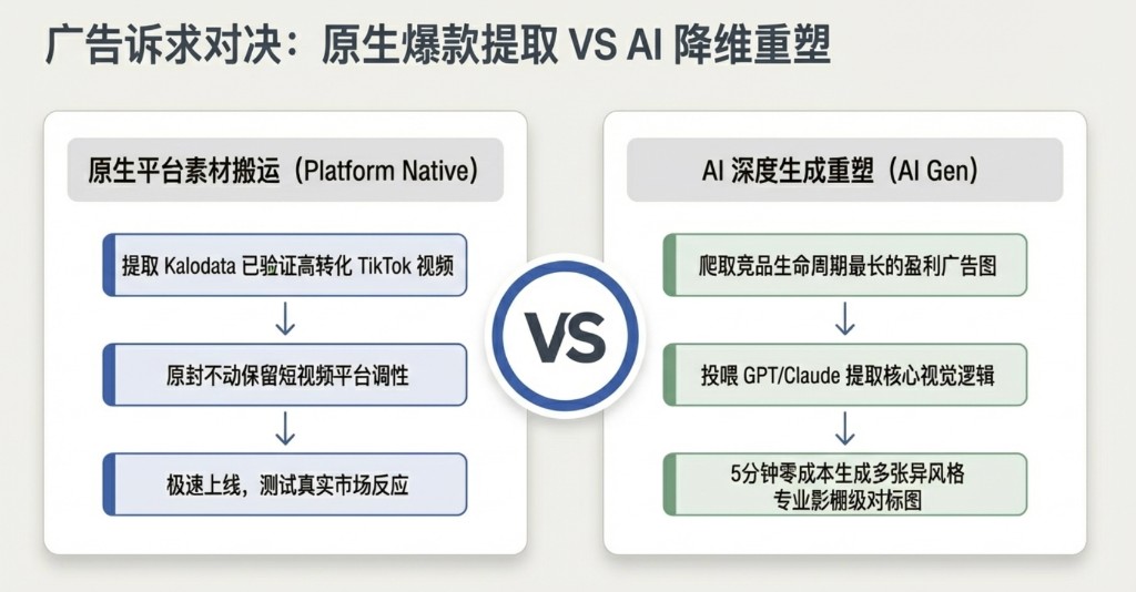 广告诉求对决:原生爆款提取 VS AI 降维重塑